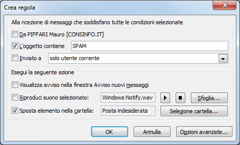 Outlook: Crea regola